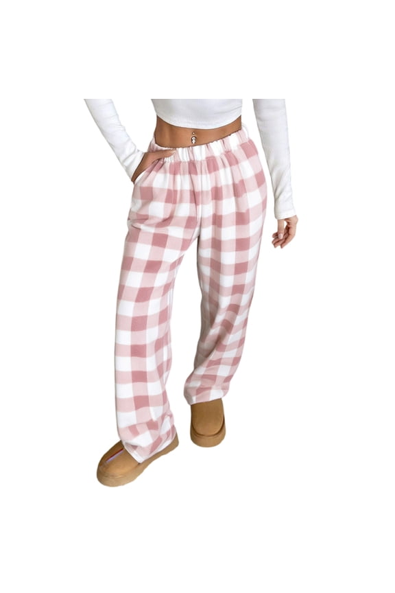 Plaid Pajama Pants for Women Soft Drawstring High Waisted Flannel Pj Pants Casual Comfy Lounge Sleep Bottoms Pink XL