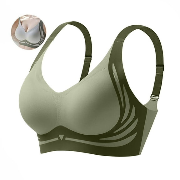 Inglocry Powerful Push up Seamless Bras Wireless No Underwire Full Coverage Support Underwear Green X-Large