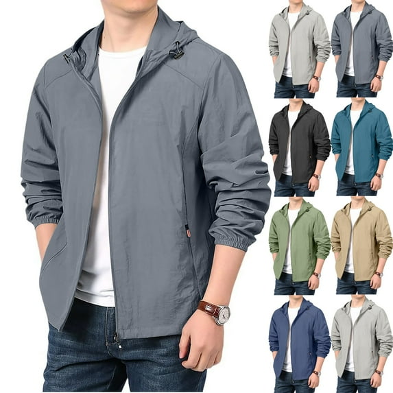 Inglocry Rain Jacket Men with Hood Lightweight Packable Windbreaker Jackets Zipper Long Sleeve Hiking Waterproof Coats Royal Blue 3XL