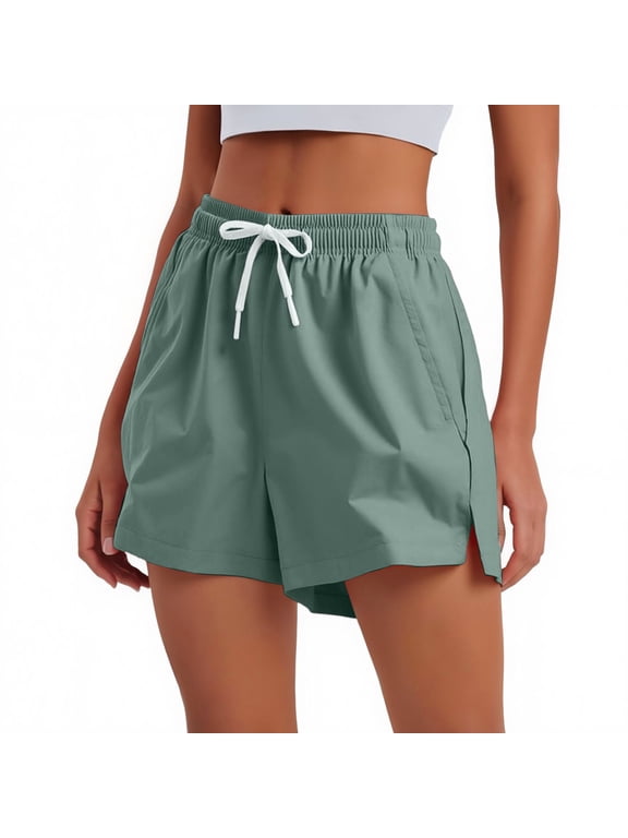 Running Shorts for Women - Athletic Quick Dry Sports Womens Shorts High Waisted Gym Workout Black Shorts with Pockets Mint Green M