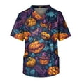 thumbnail image 1 of Inglocry Scrubs for Men Halloween Printed Plus Size Short Sleeve Medical Workwear V Neck Stretch Nurse Uniforms with Pockets Dark Purple 2XL, 1 of 5