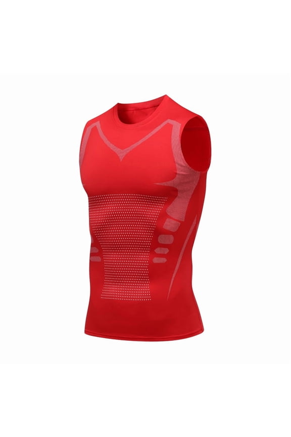 Shirt for Men, Feel The Power of Confidence, Shape & Control, Pull in Your Stomach & Waist,Moisture Wicking Quick-Drying and Breathable 1PC Red S