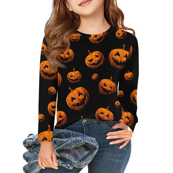 Inglocry Shirts Boys Girls Halloween Raglan Long Sleeve Round Neck Kids Pumpkin Skeleton Glow in The Dark Tops 5-14 Years Dark Gray 6-7Years