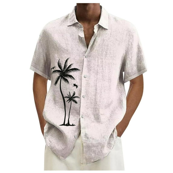 Inglocry Short Sleeve Shirts for Men Hawaiian Button Down Casual Summer Western Shirts Beach Solid Tshirts Collared Neck Tops White 4XL