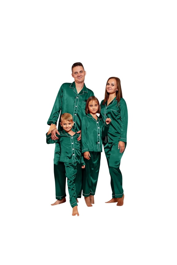 Silk Satin Christmas Pajamas for Family Striped Button Down Shirt and Pants Xmas Pjs Matching Sets Sleepwear Jammies Green 3 Months