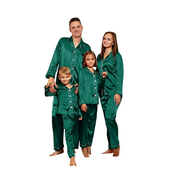 Inglocry Silk Satin Christmas Pajamas for Family Striped Button Down Shirt and Pants Xmas Pjs Matching Sets Sleepwear Jammies Men Green M