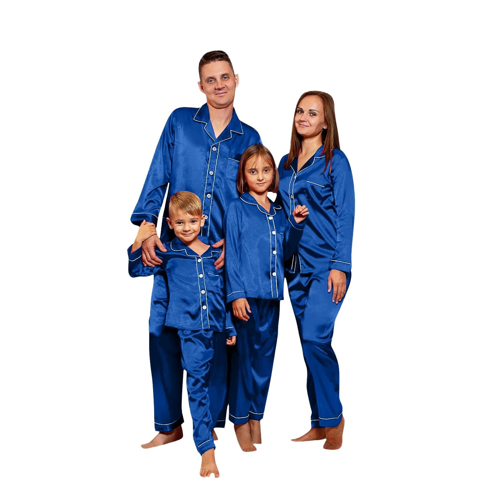 Inglocry Silk Satin Christmas Pajamas for Family Striped Button Down ...