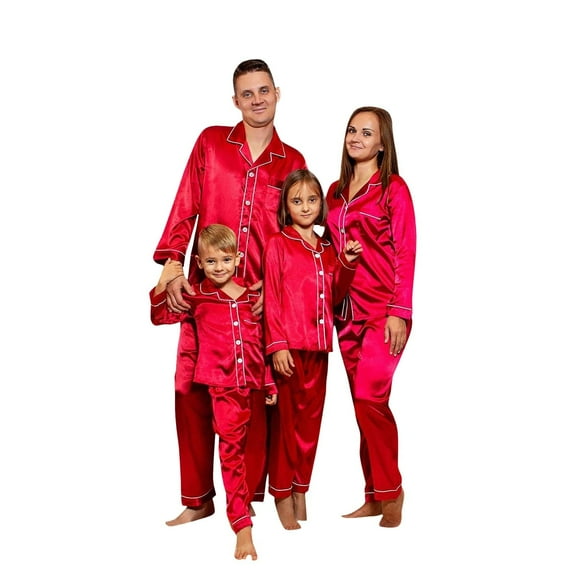 Inglocry Silk Satin Christmas Pajamas for Family Striped Button Down Shirt and Pants Xmas Pjs Matching Sets Sleepwear Jammies Women Red M
