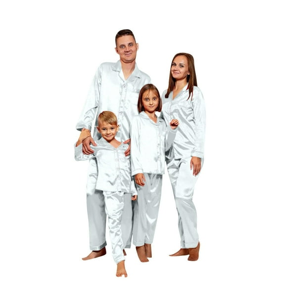 Inglocry Silk Satin Christmas Pajamas for Family Striped Button Down Shirt and Pants Xmas Pjs Matching Sets Sleepwear Jammies Women White M