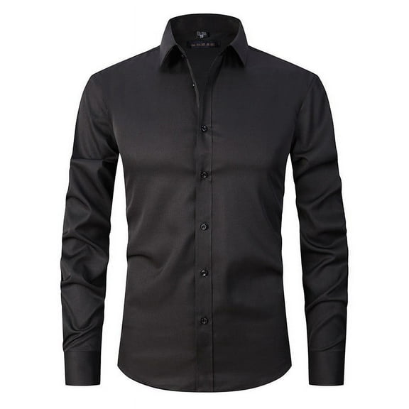 Inglocry Slim Fit Mens Dress Shirts for Men Button Down Long Sleeve Dress Shirts Wrinkle Free Formal Stain Proof Black S