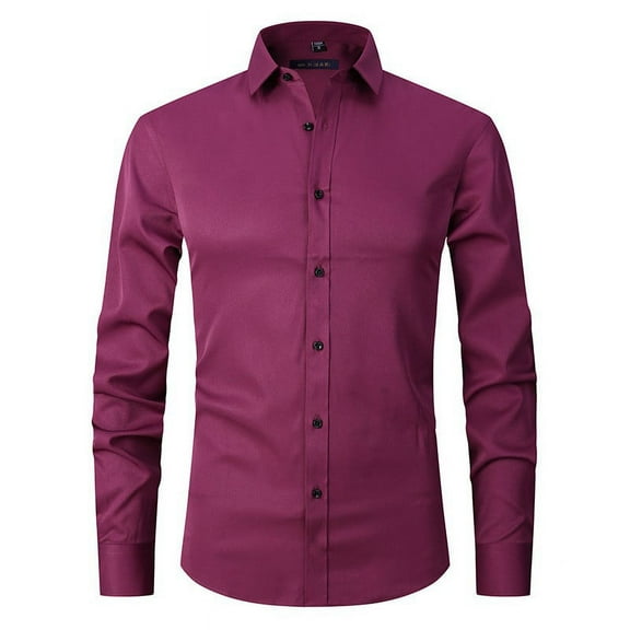 Inglocry Slim Fit Mens Dress Shirts for Men Button Down Long Sleeve Dress Shirts Wrinkle Free Formal Stain Proof Wine XL