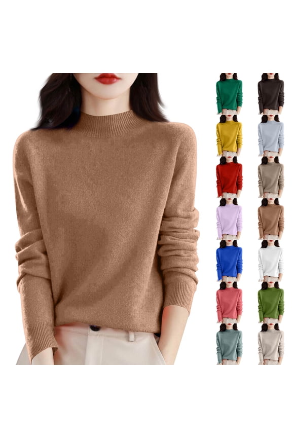 Sweaters for Women 2026 Long Sleeve Crew Neck Lightweight Soft Casual Knitted Pullover Solid Color Sweater Brown S