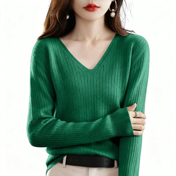 Inglocry Sweaters for Women Fashion 2026 Cable Knit Fall Clothes V Neck Business Casual Teacher Tops Dark Green 2XL