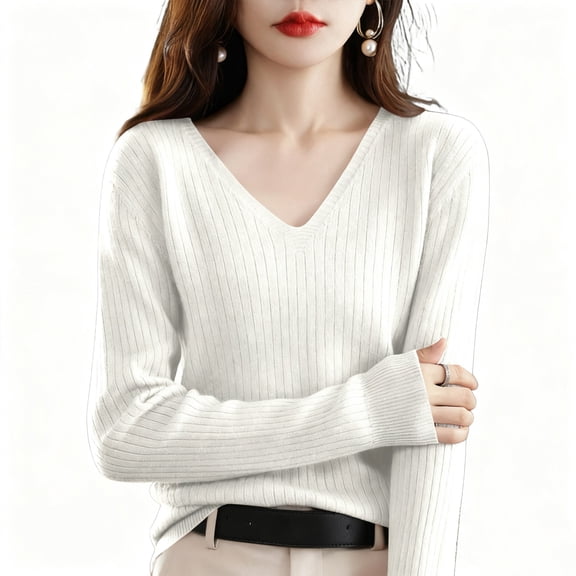 Inglocry Sweaters for Women Fashion 2026 Cable Knit Fall Clothes V Neck Business Casual Teacher Tops White S
