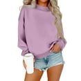 thumbnail image 1 of Inglocry Sweatshirts Oversized Crewneck Fleece Pullover Trendy Cute Long Sleeve Drop Shoulder Sweater Tops Purple M, 1 of 6