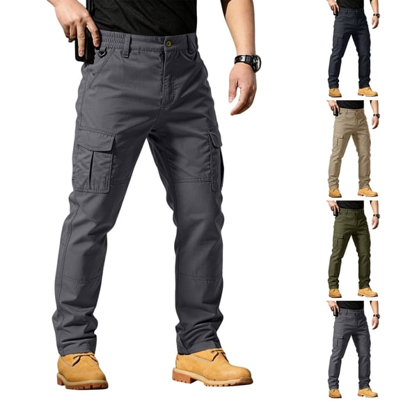 Inglocry Tall Mens Tactical Cargo Pants Ripstop Work Trousers Lightweight Outdoor Hiking Extra Long Bottoms Multi Pockets Gray M