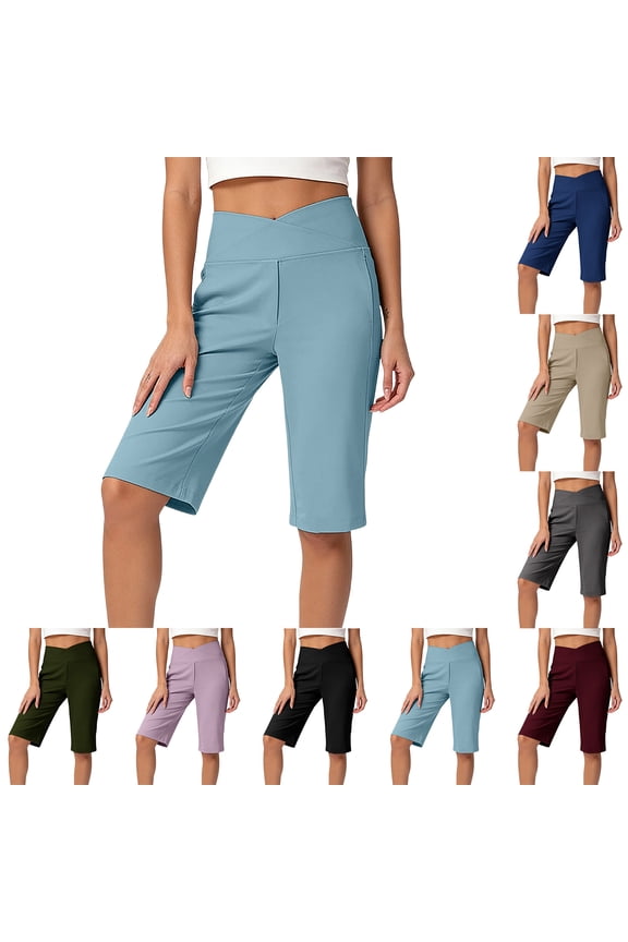 Tummy Control Stretch Capris for Women with Pockets Wide Leg Cotton Pull On Capri Pants Petite Length Dressy Casual 2026 Wine S