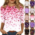 thumbnail image 1 of Inglocry Valentines 3/4 Sleeve Shirts for Women Trendy 2026 Cute Heart Print Tunic Tops Plus Size Casual Summer Crewneck Blouses Red 2XL, 1 of 4