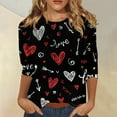 thumbnail image 1 of Inglocry Valentines Shirts For Women 3/4 Length Sleeve Valentine Day Top 2026 Cute Heart Printed Graphic Shirt Crewneck Pullover Vermilion M, 1 of 4