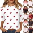 thumbnail image 1 of Inglocry Valentines Shirts for Women 3/4 Sleeve T Shirts Trendy 2026 Cute Love Heart Print Tunic Tops Crewneck Plus Size Casual Blouses Wine L, 1 of 5