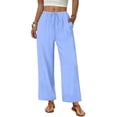 thumbnail image 1 of Inglocry Wide Leg Pants Woman Palazzo Drawstring Elastic Waist Trousers with Pockets Casual Lounge Blue XL, 1 of 1