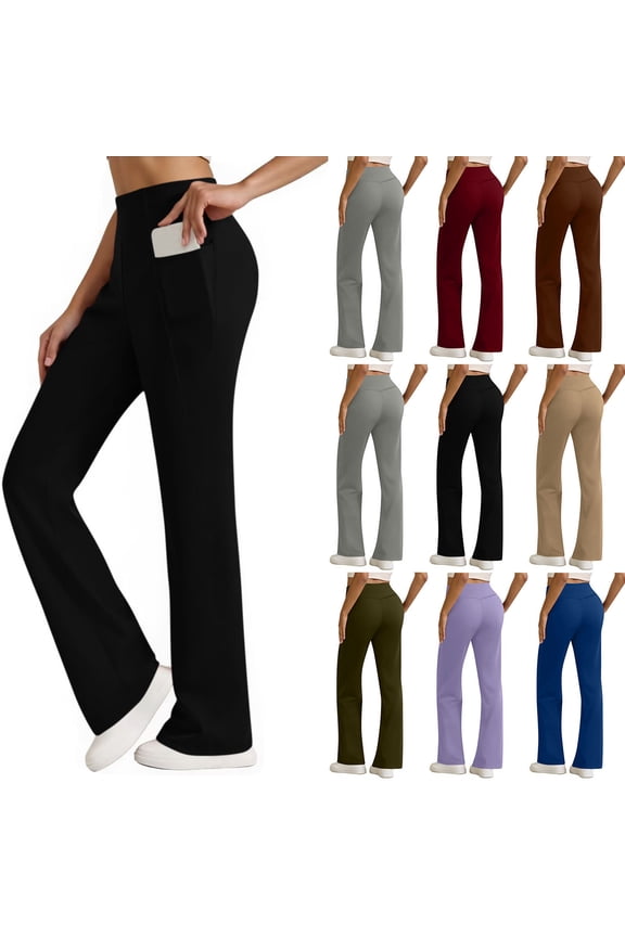 Wide Leg Pants for Women Loose Yoga Pants with Pockets Petite/Regular/Tall Stretch Casual Lounge Pants 2026 Brown S