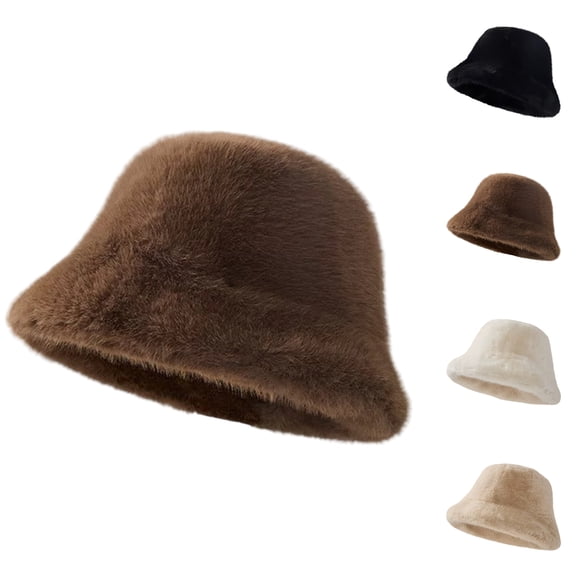 Inglocry Winter Hat Fisherman Fluffy Warm Hats for Women Trendy Solid Fisherman Gift for Cold Casual Trips Sports Skiing Black