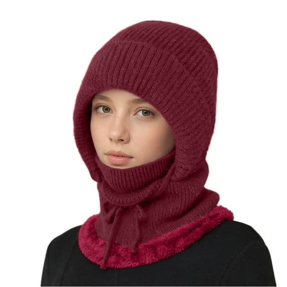 Inglocry Winter Hat for Women Hats with Scarf Solid Color Fashion Knitted Hats Scarf Red
