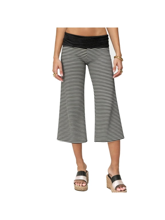 Women Fold Over Gaucho Pants Flowy Low Rise Wide Leg Capri Pants Y2K Foldover Gauchos Cropped Yoga Lounge Bottoms Dark Gray S