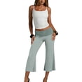 thumbnail image 1 of Inglocry Women Gauchos Pants Fold Over Low Rise Cropped Capris Pants Foldover Wide Leg Flared Yoga Culotte Bottoms Green XL, 1 of 6
