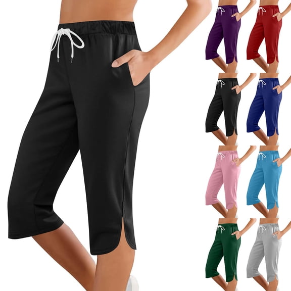 Inglocry Women's Capri Pants Drawstring Elastic Waist Cropped Trouser Athletic Casual Spring Summer Comfy Pant with Pockets Royal Blue S