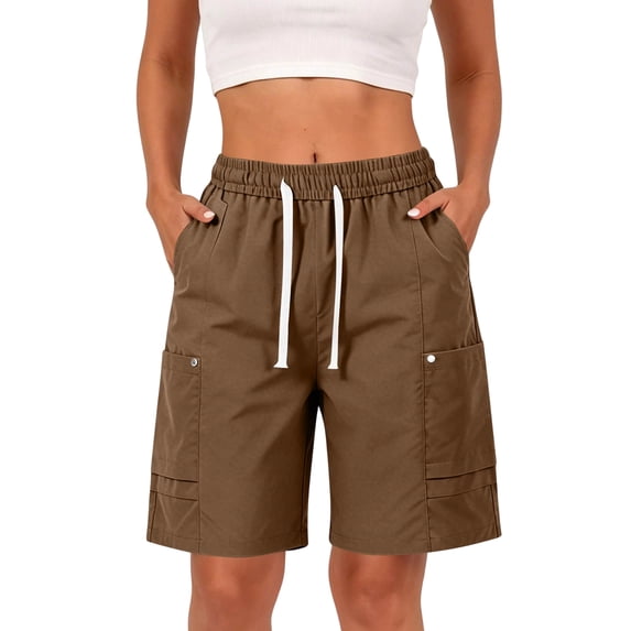 Inglocry Women's Cargo Shorts Summer High Waisted Bermuda Shorts Casual Trendy Hiking shorts Elastic Waist Pant with Pockets 2026 Coffee 2XL