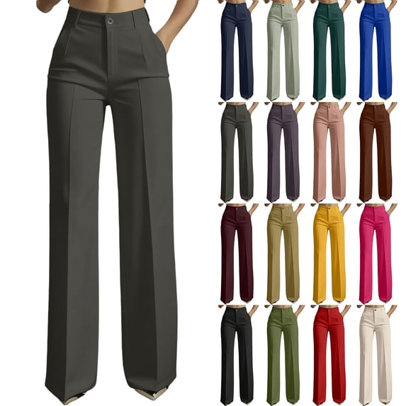 Inglocry Women's High Waisted Wide Leg Dress Pants Office Business Casual Work Trousers Flowy Work Palazzo Pants 2026 Dark Gray M