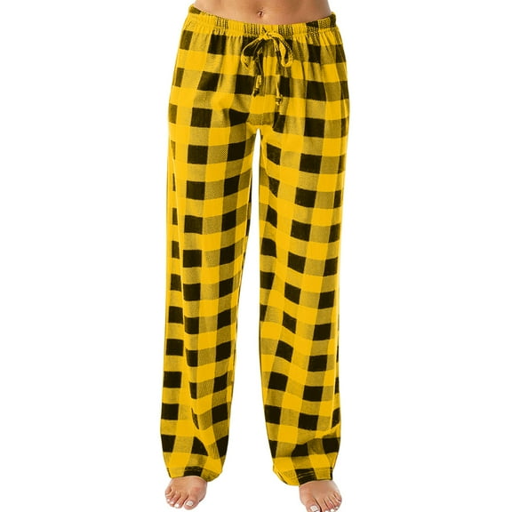 Inglocry Women's Pajamas Pants Plaid Stretch Casual Loose Comfy Pants Sleep Bottom Lounge Cute Pajama Sleepwear Yellow M