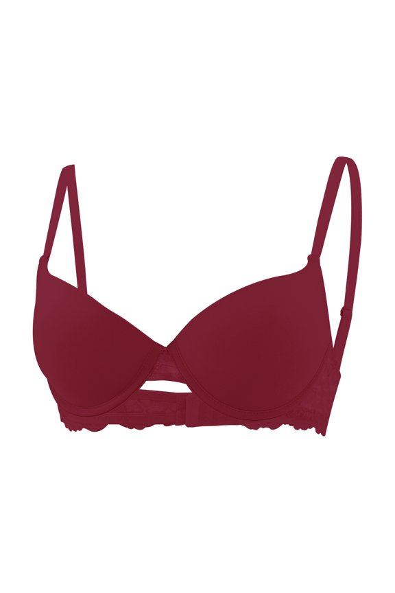 Women's Push-up Bra No-Poke Underwire Push-up Bras for Women, Convertible, Demi Coverage Red 75C