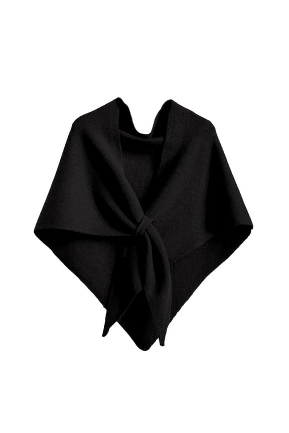 Women's Solid Color Pashmina Shawl Wraps Knitted Triangle Scarf Shawl with Loop Winter Gift Black