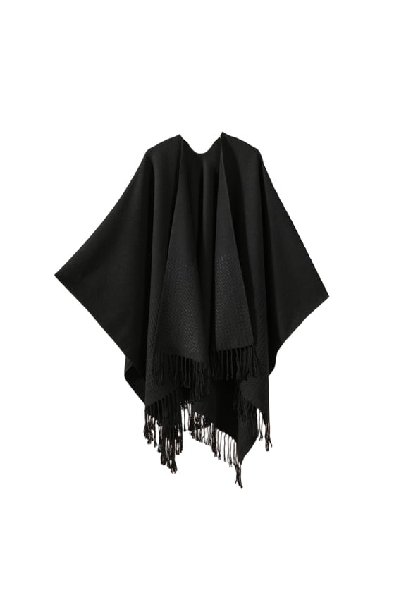 Women's Tassel Pashmina Shawl Wraps Open Front Poncho Cape Fashion Reversible Blanket Scarf Travel Cardigan Sweater Black