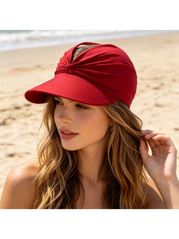 Women's UPF 50+ UV Protection Sun Visor Hat, Sun Hats for Women, Lightweight Foldable Ponytail Sports Cap 2026 Black One Size