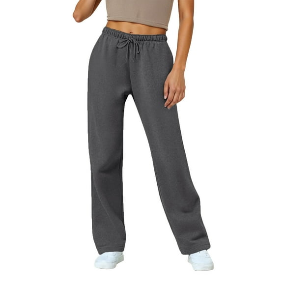 Inglocry Women's Wide Leg Sweatpants Warm Thermal Straight Leg Sweat Pants with Pockets Dark Gray L