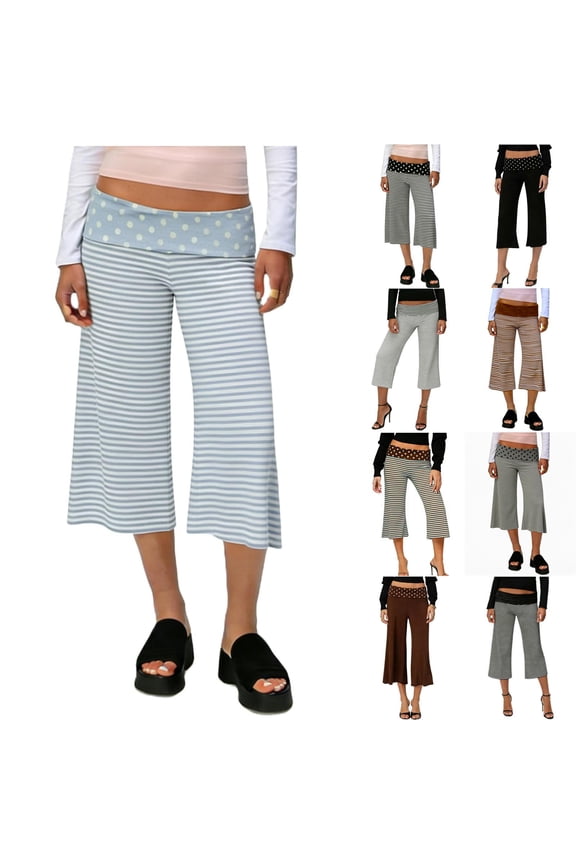 Womens Fold Over Capri Pants Flowy Low Rise Wide Leg Flared Gaucho Pants Yoga Capris Comfy Palazzo Culotte Lounge Bottoms Gray M