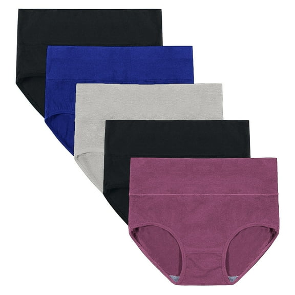 Inglocry Womens Organic Cotton High Waisted Underwear for Women Ladies Soft Breathable Panties Comfort Briefs Purple Black Blue Gray M