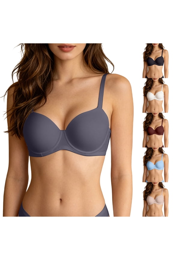 Womens Push-up Bra with Custom Lift, One Underwire Bras for Women, Convertible Brown 80D