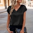 thumbnail image 1 of Inglocry Womens Silk Satin Summer Tops Cap Short Sleeve Blouses V Neck Shirts Business Casual Outfits Fashion Clothing 2026 Black 2XL, 1 of 5
