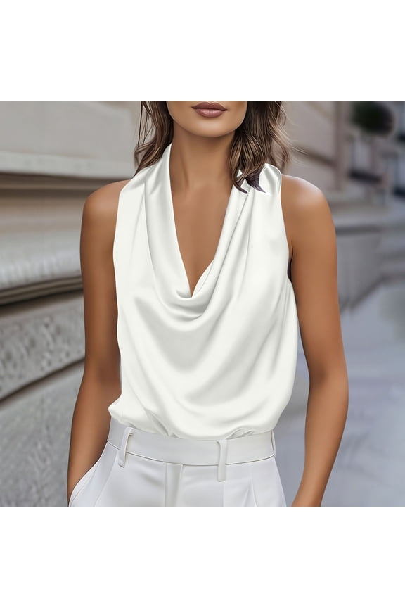 Womens Silk Satin Tank Tops Trendy Cowl Neck Shirts Sleeveless Teacher Clothes Office Business Dressy Casual BlouseTeacher Clothes Office Business Dressy Casual Blouse White XL
