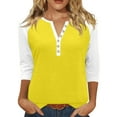 thumbnail image 1 of Inglocry Womens Summer Tops 3/4 Length Sleeve V Neck Casual Color Block Tunic Tops Dressy Blouses Button Down Henley Shirts Yellow S, 1 of 4