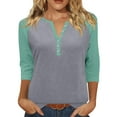thumbnail image 1 of Inglocry Womens Summer Tops 3/4 Length Sleeve V-neck Casual Color Block Tunic Tops Dressy Blouses Henley Button Down Shirts Mint Green 2XL, 1 of 4