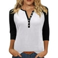 thumbnail image 1 of Inglocry Womens Summer Tops 3/4 Length Sleeve V-neck Casual Color Block Tunic Tops Dressy Blouses Henley Button Down Shirts White XL, 1 of 4