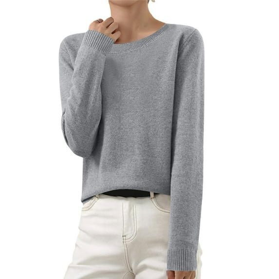 Inglocry Womens Wool Sweaters Crewneck Long Sleeve Work Business Casual Basic Sweater Tops 2026 Fall Clothes Gray 2XL