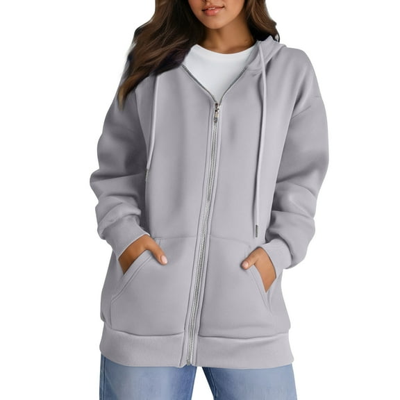 Inglocry Womens Zip Up Hoodies Oversized Fall Sweatshirts 2025 Cute Y2K Long Sleeve Fleece Jackets Winter Clothes With Pockets Gray XL