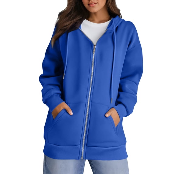 Inglocry Womens Zip Up Hoodies Oversized Fall Sweatshirts 2025 Cute Y2K Long Sleeve Fleece Jackets Winter Clothes With Pockets Royal Blue S